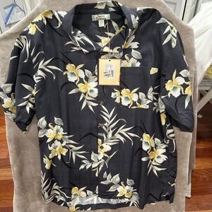 Tommy Bahama Black and Yellow Casual Hawaiian Shirt Orchid Vintage NWT